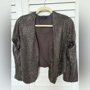 Karina Grimaldi Metallic Beaded Open Jacket handmade - Brown/Silver